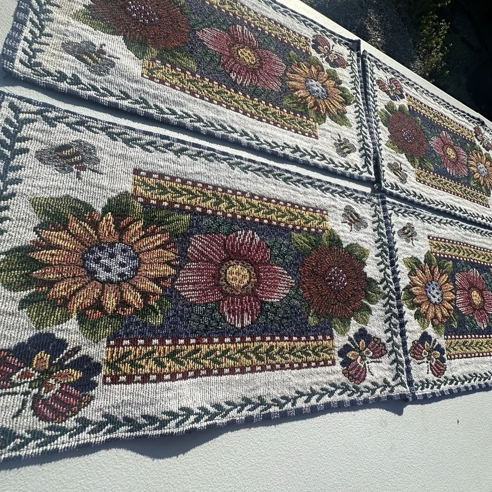 Set Of 4 Tapestry Placemats Bees Sunflowers Butterflies County Cottage Farmhouse